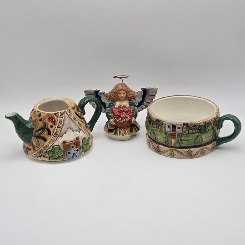 Vintage Jim Shore Four Seasons Angel Tea For One Set Hand Painted 3 Piece - Picture 2 of 15
